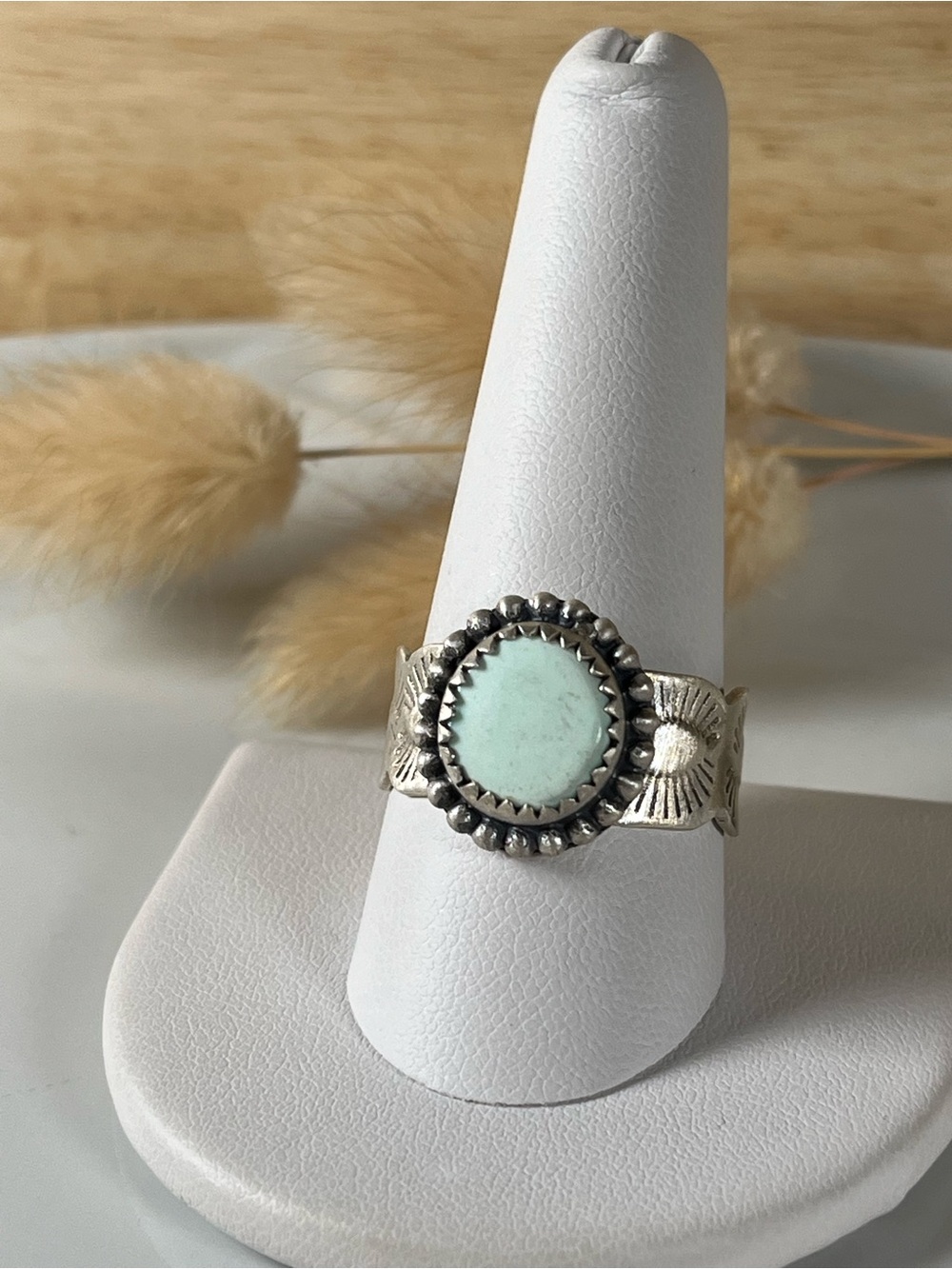 Solid Sterling Silver Paloma Turquoise Gemstone Cigar Band Ring Size 10 - Picture 6 of 8